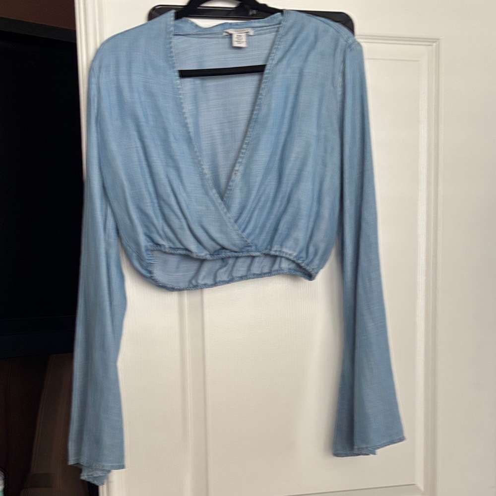 Guess Light Blue Long Sleeve Denim Blouse